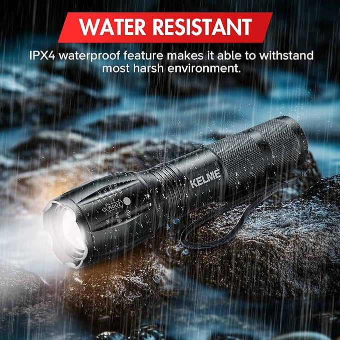 KELME 3 Pack Flashlights High Lumens, Powerful Tactical Flashlights with 5 Modes, Zoomable Small LED Flashlight Waterproof Handheld Flash Light for Home Emergencies Camping Hiking (Battery Included)