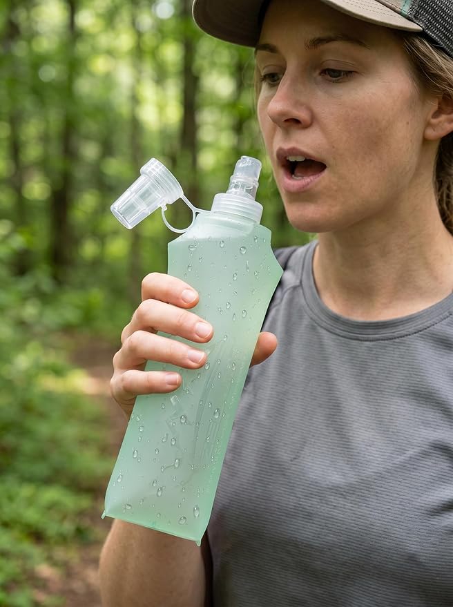Zelvot Running Vest Soft Flask, BPA-Free 500ml Collapsible Water Bottle for Hydration Backpack, Folding Running Water Bottle for Marathon Hiking Cycling Climbing (Green, 500 ML)