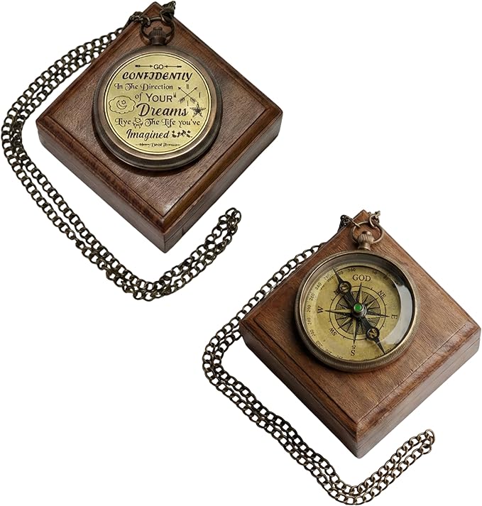 Handmade Brass Antique Compass with Leather Case – Vintage Finish Functional Pocket Navigation Tool for Travel, Hiking & Gift