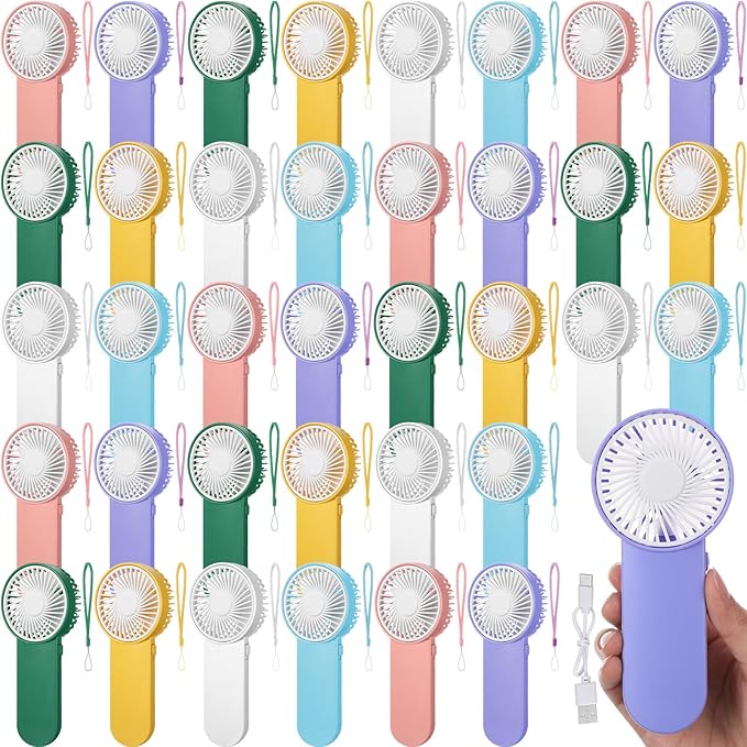 Sumind 36 Pcs Small Personal Portable Fan Mini Handheld Bulk 1 Speed Electric Cute Battery Powered for Neck Lash Makeup Women Men Travel Camping Indoor Outdoor Summer (6 Colors)