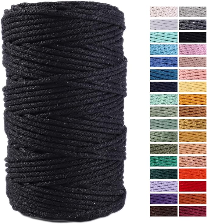 Black Cotton Macrame Cord, 4mm x 109Yards, Perfect for Wall Hangings, Crafts & More