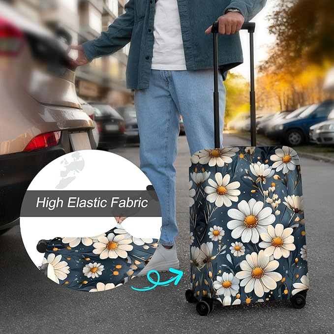 Luggage Cover Protector for 19-20 Inch Suitcases, TSA Approved Elastic Travel Suitcase Covers, Anti-Scratch Washable Luggage Sleeve for Carry On & Checked Bags, Little Flower