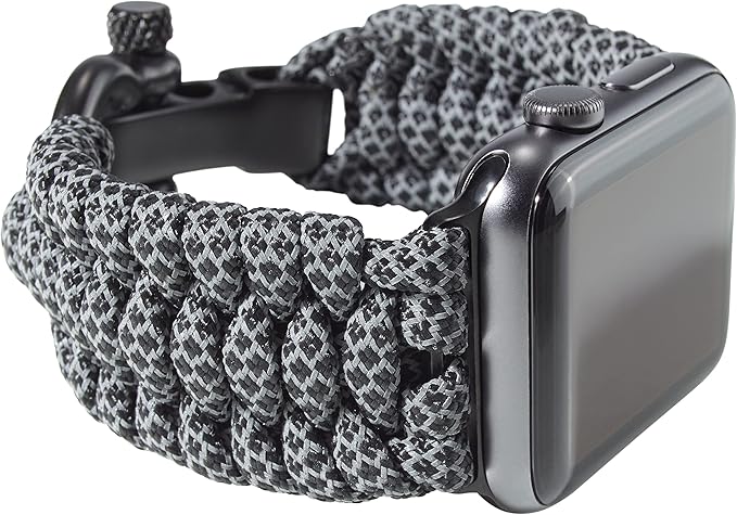 Savior Survival Gear Paracord Watch Band,Compatible with Apple Watch Band 49mm 46mm 45mm 44mm 42mm,iWatch Band Series Ultra 10 9 8 7 6 5 4 3 2 1 SE,Adjustable strap for men (Black Reflective, X-Large)