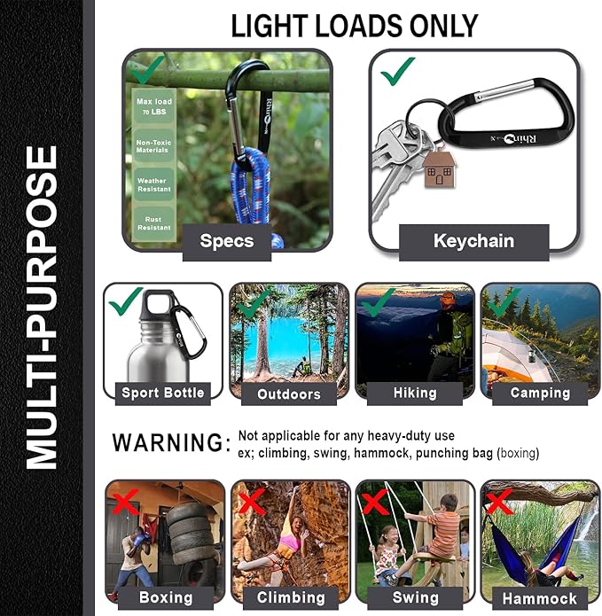 Rhino Produxs 8PCS of Lightweight Duty Snap Carabiner Clips, D Ring Shape Carabiner with 8PCS Keyring - Excellent for Outdoor, Camping, Hiking, Keychains, Water Bottle, Keychain Hook