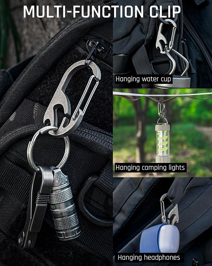 TISUR Titanium Carabiner Keychain Clip, Anti-Lost Key Ring Holder, Self-Locking Metal Gate Clip Key Chain Bottle Opener for Men Women