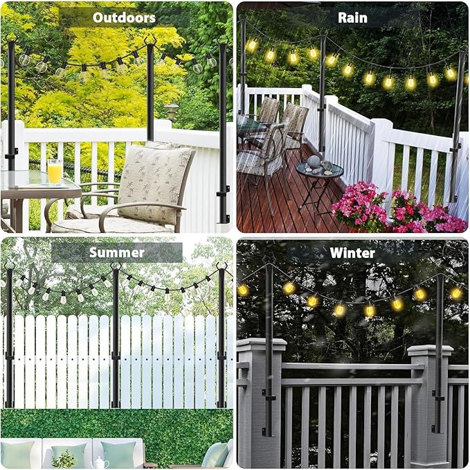 NUERPO 10 Pack String Light Poles,5Ft Metal Poles for Outdoor String Lights,Outdoor Light Poles with Post,Poles/Stand for Outside,Patio,Deck,Backyard,Garden Wedding,Party