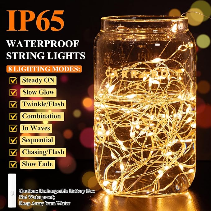 Lakumu Mini Fairy Lights Battery Operated, Twinkle Lights with Timer, Rechargeable LED String Lights for Bedroom, Christmas Decorations, Wedding, Vine, Centerpiece Table Decor (5M/16FT Orange)