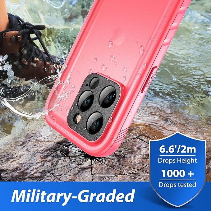 SPORTLINK Design for iPhone 14 Pro Waterproof Case - Shockproof Dustproof Phone Case with Screen Protector, Full Body Protective Case for iPhone 14 Pro, 6.1'' Pink