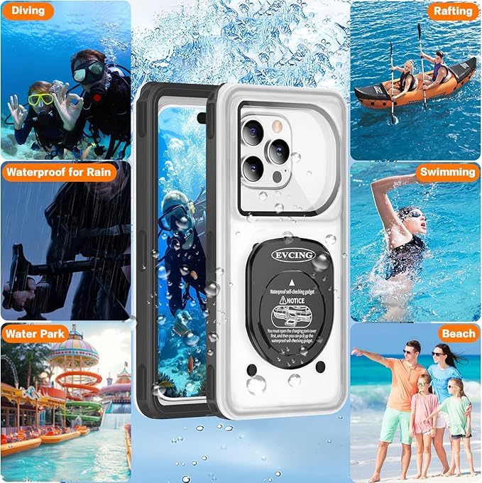 Waterproof Phone Case, Underwater Phone Cases for Snorkeling, IPX8 Diving Case, 360 Full Body Protection for iPhone 16 Pro Max/15/14/Galaxy S24, Up to 6.9 Inch, Beach Cruise Essentials (Black)