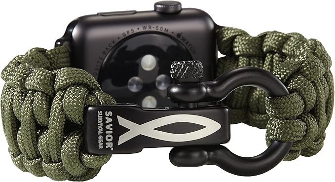 Savior Survival Gear Paracord Watch Band - Compatible with Apple Watch Band 49mm 46mm 45mm 44mm 42mm - iWatch Band Series Ultra 10 9 8 7 6 5 4 3 2 1 SE – Adjustable strap for men (Green, X-Large)