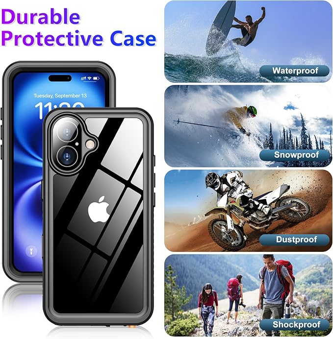 2025 New Designed for iPhone 16 Case Waterproof, [Built-in Screen Protector & Glass Camera Protector][Full Body Shockproof][IP68 Underwater][Dustproof][Dropproof] Phone Case for iPhone 16 6.1"