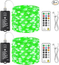 HXWEIYE Rechargeable Fairy Lights with Remote, 2 Pack 33ft 100LED Twinkle Lights with DIY Timer & Light Sensor, Waterproof Outdoor String Lights for Bedroom Patio Christmas Tree Decor, Green