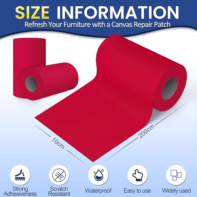 Self-Adhesive Canvas Repair Tape, 4" x 80" Waterproof Canvas Repair Patch, Fabric Patch Repairs Kit for Furniture, Tents, Sunbrellas, Boat Covers Awnings, Couches, Clothes, Bags Red