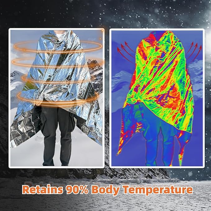 10 Pack Emergency Thermal Blanket Survival, Mylar Blankets for Outdoor, Space Blanket, Silver Foil for Survival, Survival Kit Camping Blankets, Body Warmer, First Aid, Hiking 84” x 52”
