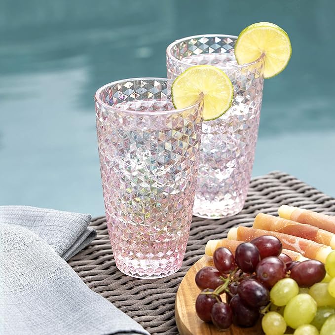 BELLAFORTE Shatterproof Tritan Plastic Tall Tumbler, Set of 4, 19oz - Laguna Beach Drinking Glasses - Unbreakable Tritan Drinking Glasses for Parties - BPA Free - Pink