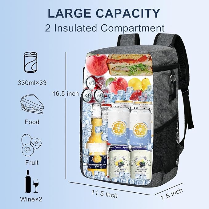 33 Cans Insulated Backpack Cooler - Leakproof Waterproof Lightweight Soft Coolers Bag for Camping Picnic Hiking Beach and Lunchbox Backpacks Bags-Leak Proof Ice Chest Back Pack