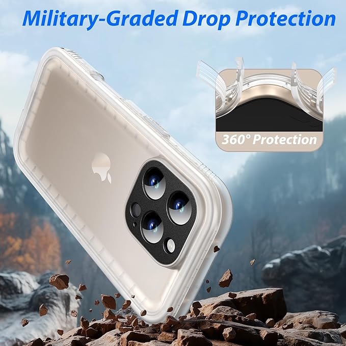 SPORTLINK for iPhone 16 Pro Max Case - IP68 Waterproof Military Protective Full Body Heavy Duty Shockproof 360 Sealed Dustproof with Screen Protector Cover for i Phone 16 Pro Max 6.9" Frosted Clear