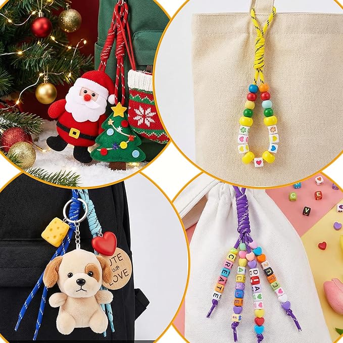 Tyqour 12PCS Paracord Keychain Rope Keychain String Braided Charms for Keychain Making for Bag Purse Backpack Handbag