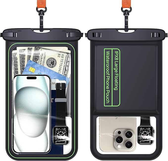 Lanhiem 10.5" Large Floating IP68 Waterproof Phone Pouch, Universal IPX8 Dry Bag 1 Pack with Lanyard for iPhone 17 16 15 Pro Max, Samsung Galaxy S25 Ultra S24 S23, S25 FE, Pixel 10 9 8 Pro XL, Black