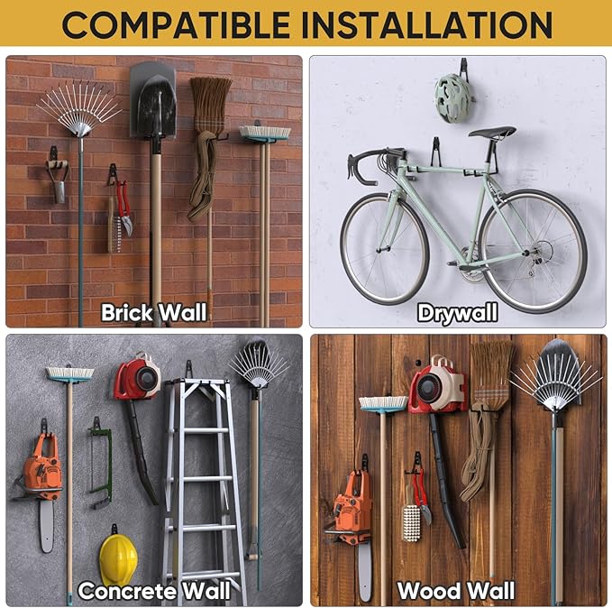 TICONN 2 Pack Heavy Duty Garage Hooks, Steel Utility Wall Storage Hooks, Wall Mount Hanger Organizer for Ladders, Bikes, Tools, Bulky Items (Small, Black Circular)