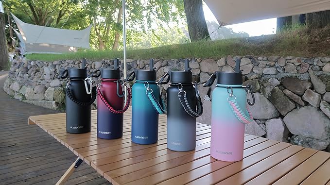 KXIAOCHEN Insulated Water Bottle, Stainless Steel Water Bottle, 2 Lids (Straw and Handle Lid),Wide Mouth Metal Water Bottles Keep Hot and Cold, Double Walled, Thermo Mug, Metal Canteen