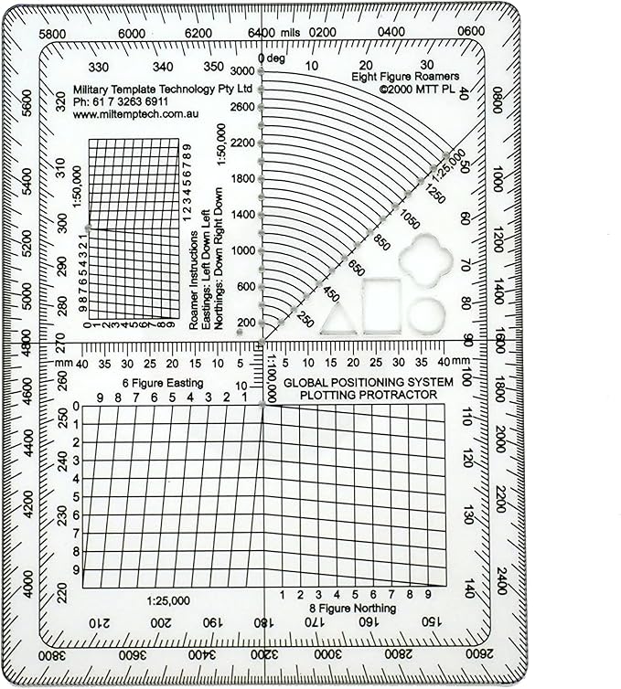 GPS Map Plotting Protractor — Military Map Marking | Coordinate Scale | Degrees & Mils | Land Navigation | 1.5mm PETG | Made in Australia