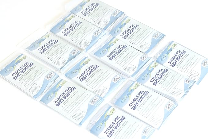 Primacare CB-6835-CS Pack of 12 Sterile Foil Baby Bunting Blankets for Newborns and Infants, Disposable Emergency Heat Saving, 30" x 17"