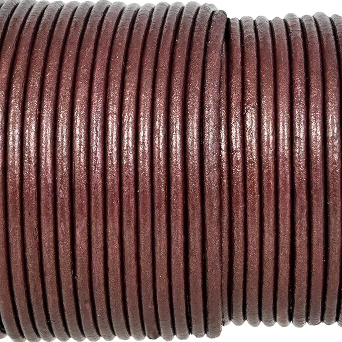 GENIQUE Real/Genuine Round Leather String Cord for Necklace, Bracelets, Jewellery, Braiding (2mm, Maroon Metallic)