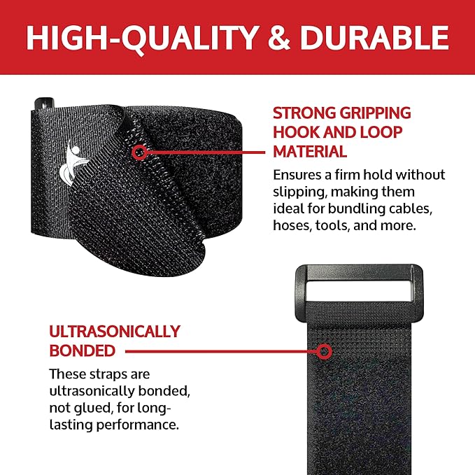 Reusable Cinch Straps Combo Pack - Multipurpose Quality Hook and Loop Securing Straps - 12 Pack 3 of Each Size (3/4"x8", 1"x12", 1"x15", 1"x20") - Plus 2 Free Bonus Reusable Cable Ties