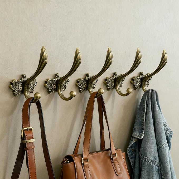 6Pcs Cute Butterfly Decorative Wall Double Hook Antique Brass Hook for Hanging Coat Keys Hats Towel Small Vintage Zinc Alloy Multi-Purpose Hook for Farmhouse Bathroom Kitchen Room