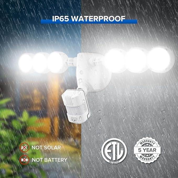 SANSI 45W 6000LM Motion Sensor Outdoor Lights, 5000K 600W Equiv LED Outdoor Lights for House, 4 Modes Wide 320° Angle Flood Lights Outdoor for Yard, Soffit, Garage, Doorways IP65 Waterproof