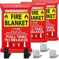 JJ CARE Fire Blanket – 3 Packs with Hooks – 40” x 40” Fire Blankets Emergency for Home and Kitchen, High Heat Resistant and Flame Protection for Kitchen, Car, Office, Camping & Home Safety
