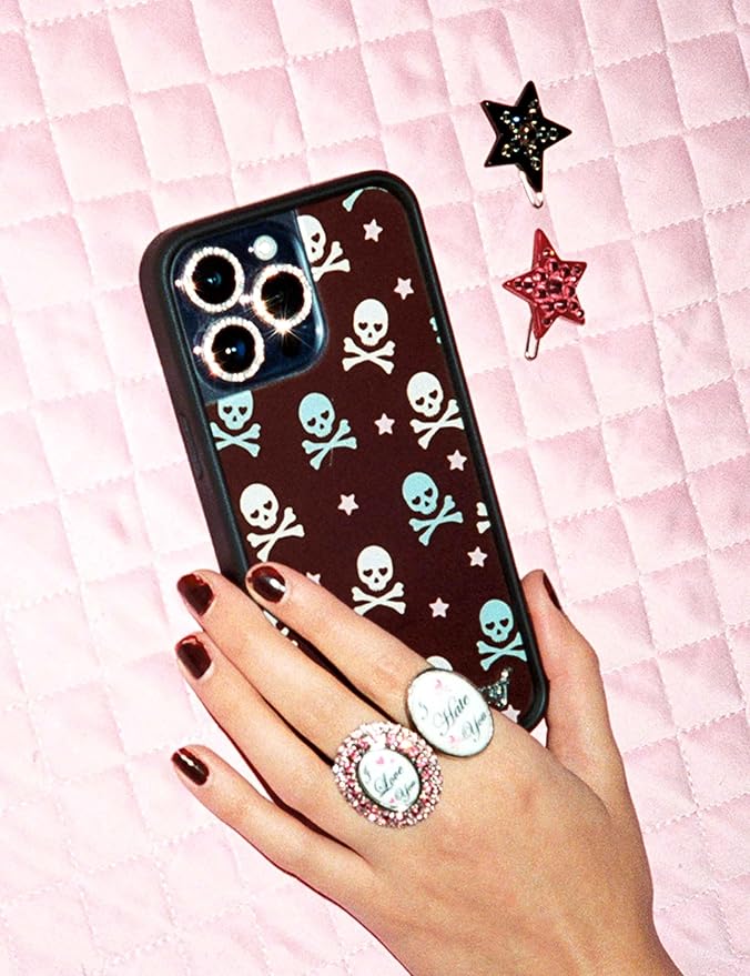 Wildflower Cases - Compatible with iPhone 13 Pro | Protective Black Bumper, 6.5ft Drop Test Certified, Women Owned Small Business | Trendy Brown White Pirate Skulls | Cross Bones