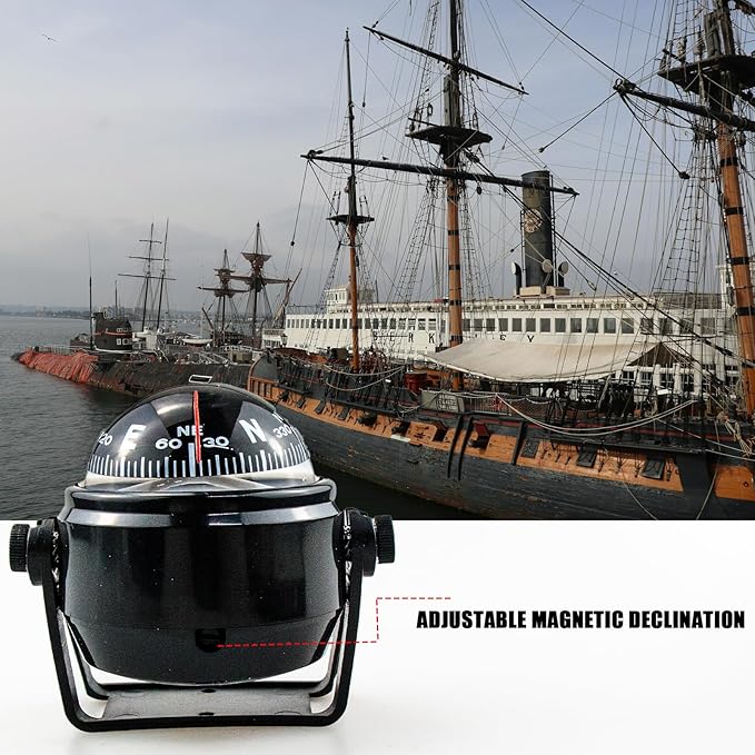 Marine Compass, Car Marine Navigation Compass with Adjustable Mounting Bracket, Car Marine Accessories, Marine RV Truck Accessories