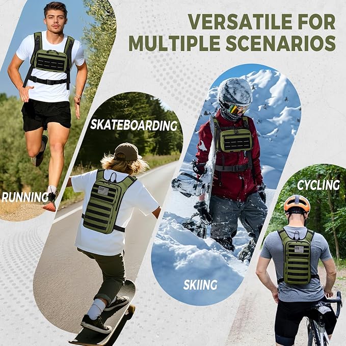 Koculemi Tactical Hydration Backpack with 2L Water Bladder and Front Small Tactical Pouch, Outdoor Water Backpack for Men Women, Sports Hydration Pack for Hiking, Cycling, Climbing