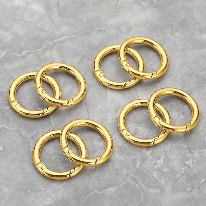 Gkeygo Key Ring Clip, 1 Inch Keychain Rings, 8 Pack Round Carabiner Clip for Keys, Buckle, Bags, Purses - Key Chain Hooks Replacement Keychains Lanyard DIY Crafts, Gold