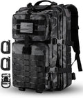 Hannibal Tactical MOLLE Assault Pack, Tactical Backpack Military Army Camping Rucksack, 3-Day Pack Trip w/USA Flag Patch, D-Rings, Black Camo