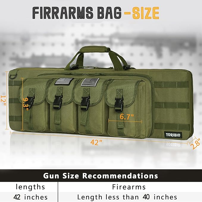 TORIBIO Double Rifle Case Soft Bag 32" 34" 36" 42" 46" 48'' 51“ 55” Gun Case Tactical for Rifle Firearm Storage, Transportation and Hunting Shooting Range, Rifle Backpack