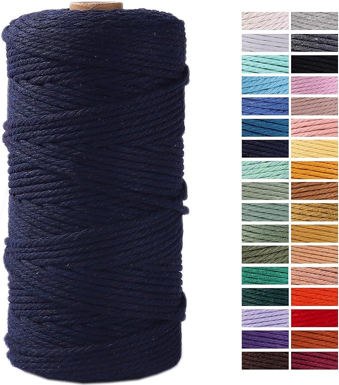 Dark Blue Cotton Macrame Cord, 3mm x 109Yards, Perfect for Wall Hangings, Crafts & Decorative Projects