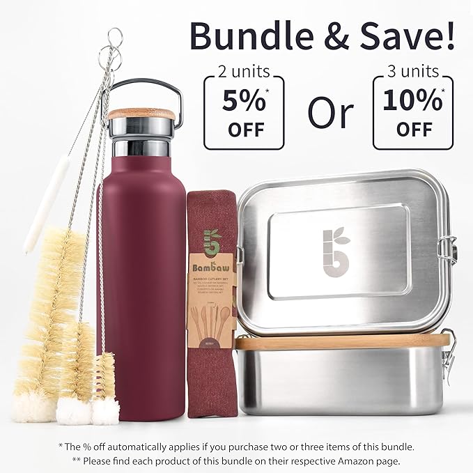 Bambaw 16 oz Water Bottle Insulated, Reusable Stainless Steel Water Bottle with Wide Mouth That Fits Tea Infusers, Made of High-Grade Stainless Steel, Durable & Easy to Clean (Red Berry)