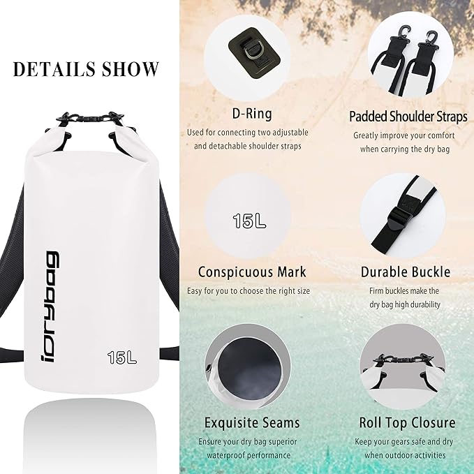 IDRYBAG Dry Bag for Kayaking Waterproof 2L/5L/10L/15L/20L, Small Dry Sack Waterproof Bag for Boating
