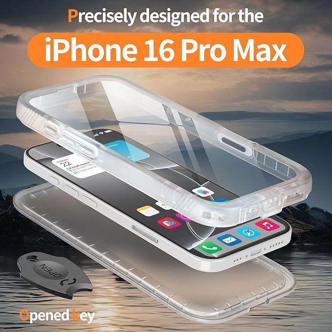 Cozycase for iPhone 16 Pro Max Case Waterproof - 360 Heavy Duty with Screen/Camera Protector Shockproof IP68 Underwater Dustproof Water Dust Shock Proof Full Body/Front and Back Case Frosted Clear
