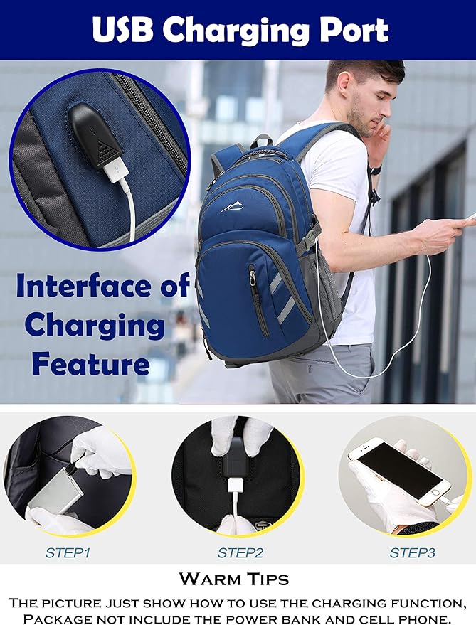 ProEtrade Extra Large Backpack Bookbag for College Laptop Travel, Fit Laptop Up to 17 inch with USB Charging Port Multi Compartment Anti theft, Gift for Women Men (Blue)