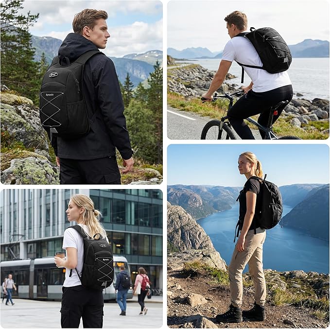 Ultra-Light Soft Daypack 15L/20L, Cushioned Breathable Back Panel Backpack, Lightweight Packable Travel Backpack (Black, 15L)