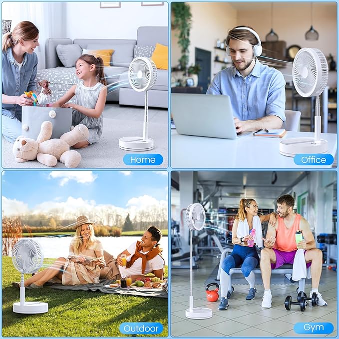 Portable Foldable Rechargeable Oscillating Fan - 8.6" 8000mah Battery Operated USB C Small Fan Remote, Quiet Table Desk Fan Folding Standing Pedestal Fans for Bedroom Rome Office Camping Travel