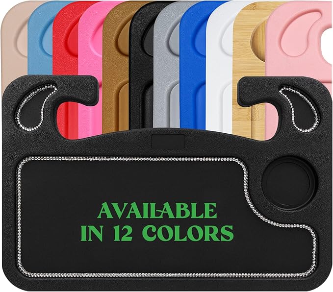 lebogner Bling Steering Wheel Tray, Car Food Trays for Eating, Laptop, Tablet, iPad Or Notebook, Hook On Auto Steering Wheel Desk Table, Fits Most Vehicles, Car Accessories, Black with Rhinestones