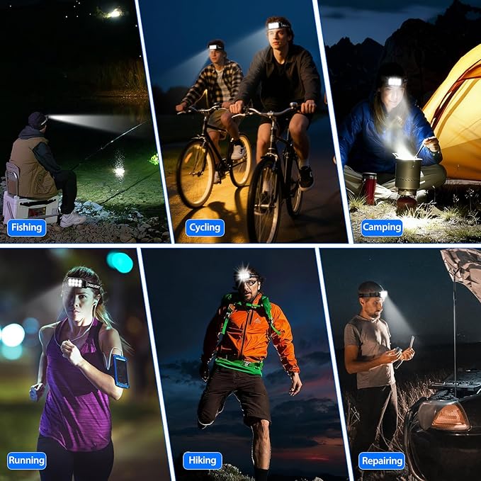 VZZNN 6 Pack Rechargeable Headlamp,Super Bright LED Head Flashlight with Motion Sensor,IPX6 Waterproof Headlight for Camping,Hiking,Fishing,Running,Hunting,Hands Free Head Lamp for Adults,Team Work