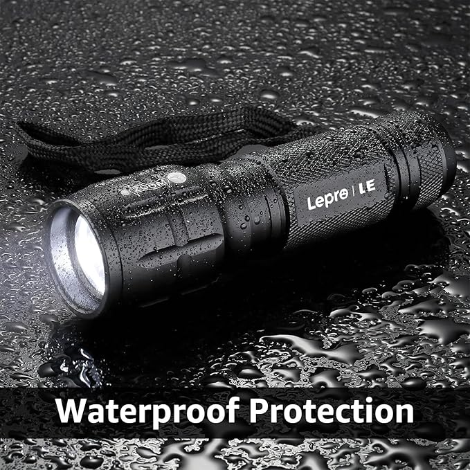 Lighting EVER LED Flashlights High Lumens, Small Flashlight, Waterproof, Adjustable Focus Flash Light for Outdoor, Emergency, Camping, AAA Batteries Included, 2 Pack