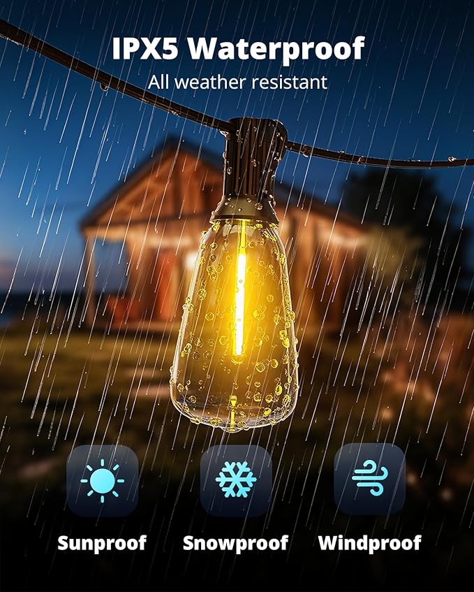 VIPAR Outdoor String Lights, 100FT 52 ST38 Bulbs Patio Lights Outdoor Waterproof, Shatterproof Vintage Edison LED Outside Hanging Light for Backyard, Porch, Garden, Deck, Bistro, 2700K Dimmable