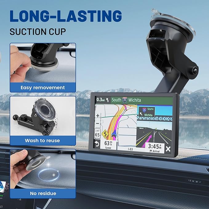 EWAY for Garmin GPS Mount w/Telescopic Extension Arm, Replacement Dash Ball Mount Holder for Dashboard Windshield Windscreen for Garmin Nuvi RV Dezl Drive Drivesmart Zumo Driveassist DriveLuxe